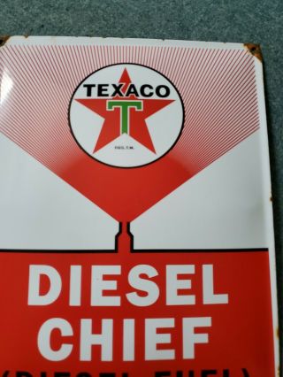 Vintage Texaco Diesel Fuel Chief Porcelain Sign Gas Oil Rack Plate
