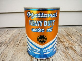 Vintage 1 Quart National Heavy Duty Motor Oil Can Cam - Or Indianapolis In Full Nr