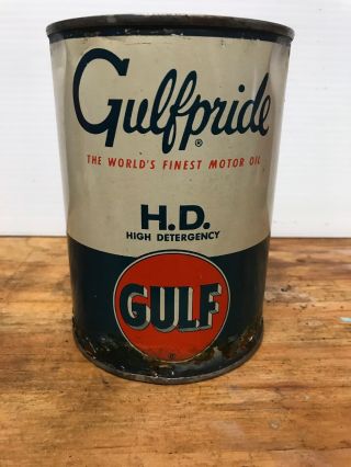 Vintage Gulfpride H.  D.  Motor Oil 1 Qt.  Metal Can