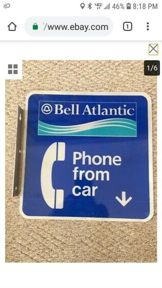 Vintage Bell Atlantic Double Sided Phone From Car Flanged Sign