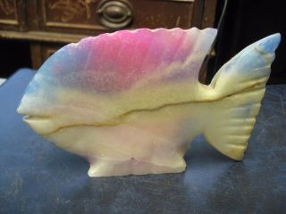 Geniune Multi - Colored Onyx 5 - 3/4 " X 4 " Fish Figurine