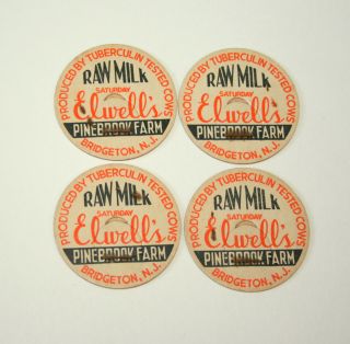 4 Vintage Elwells Pinebrook Dairy Farm Bridgeton Nj Raw Milk Bottle Cap 1950s