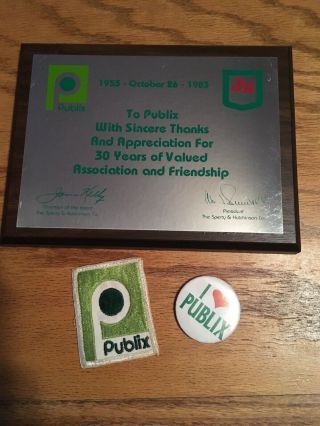 Publix Trophy Plaque 1953 - 1983 Award,  A Patch And A Button Pin