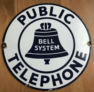 Vintage Porcelain Enamel Public Telephone Bell System Metal Sign