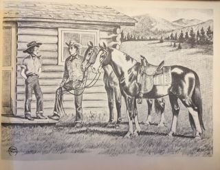 Jeanne Mellin Vintage 1953 Print Cowboy Cowgirl Paint Pinto Buckskin Horse