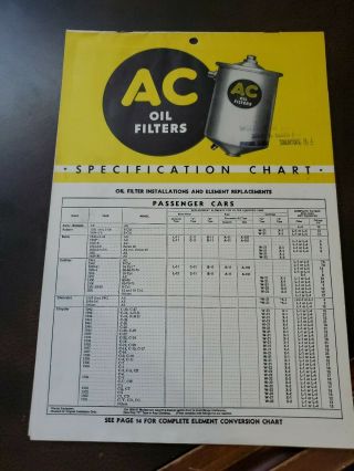 Vintage 1944 Ac Oil Filters Chart Booklet
