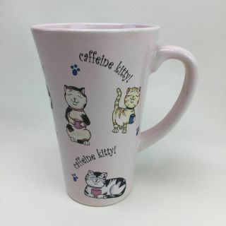 Large Caffeine Kitty Pink Cat Lover Coffee Tea Mug Cup Stoneware