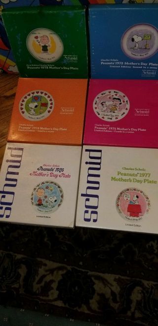 Vintage Peanuts Snoopy 6 Mothers Day Plates 1972 Thru 1977 Limited Edition