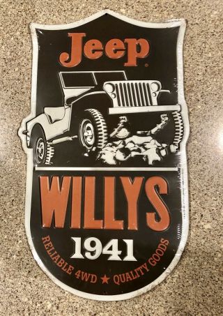Jeep Willys 1941 Embossed Metal Sign Man Cave Garage Vintage Look
