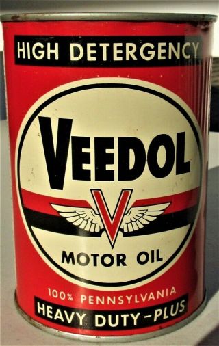 Vintage Tide Water Associated Oil Co.  Veedol High Detergency 1 Qt.  Motor Oil Can
