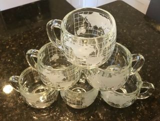 Set of 6 NESTLE NESCAFE World Globe Heavy Etched Frosted Glass COFFEE CUPS MUGS 3