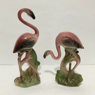 Vintage Ceramic Pink Flamingo Pottery Art Deco Mid Century 2 Pc Set (jw21)