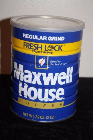Full Maxwell House Regular Grind Metal Coffee Can Drip Coffee (2lb) Vtg