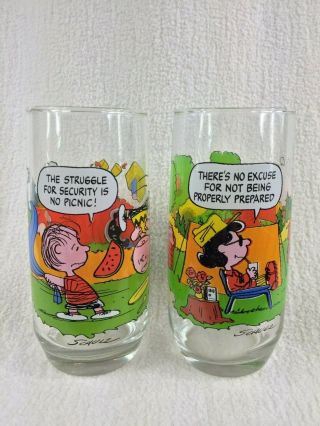 Set Of 2 - Vintage Peanuts Mcdonalds Glasses - Charlie Brown Camp Snoopy Schultz