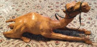 Vintage,  " Camel " Leather Figurine With Bridle And Saddle With Glass Eyes15 L”