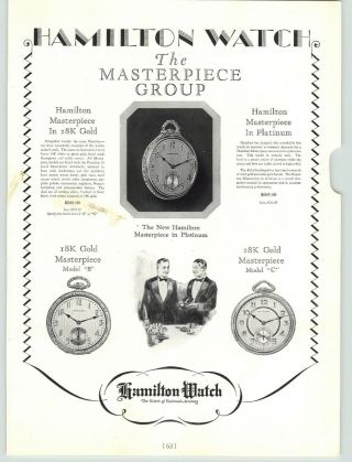 1920s Paper Ad 6 Pg Hamilton Pocket Watch Platinum 18k Gold Chronometer Mounting