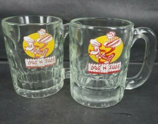 2 Dog N Suds Restaurant Hamburger Root Beer Acl Handled Glass Mug Vintage 4.  5 "