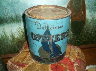 I.  W.  Webb Gallon Oyster Can,  Stock,  Weems Virginia,  Va 104,  With Oyst.  Standard Top