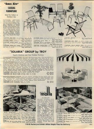 1967 Advert Ames Aire Patio Casual Furniture Troy Solaria Molla Aluminum