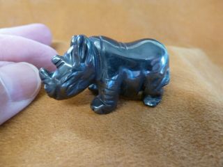 (y - Rhi - 567) Rhino Rhinoceros Black Gemstone Figurine Gem Carving I Love Rhinos