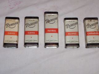 Five (5) - " Richelieu " Spice Tins - Sprague,  Warner & Company - Vintage & Old