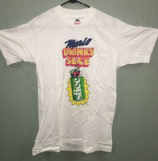 Vtg Nintendo Promo M T - Shirt Mario Drinks Slice Rare 1980s Bros