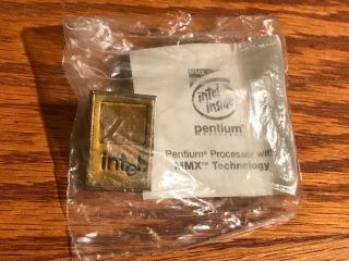 Vintage Intel Pentium processor MMX gold metal lapel pin with die 2
