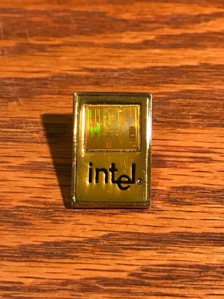 Vintage Intel Pentium processor MMX gold metal lapel pin with die 3