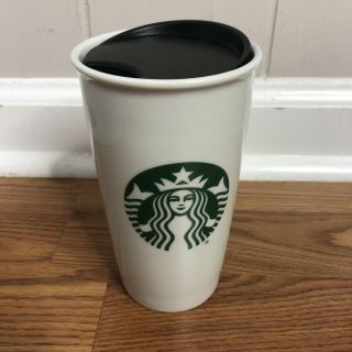 Starbucks White 12 Oz Coffee Mug Travel Tumbler 2016 Ceramic
