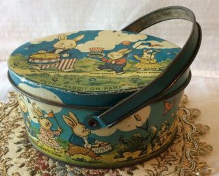 1920s Graphics Peter Rabbit On Parade Candy Tin With Handles Tindeco