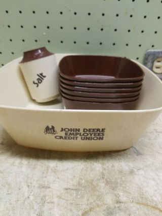 Rare John Deere Employee Credit Union Popcorn Set Salt Shaker 6 Brown Bowl 1 L