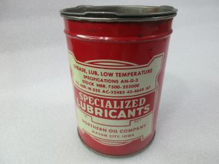 Vintage 1940s Northern Oil Co Mason City Iowa 1 Lb Grease Can Specialized Lub