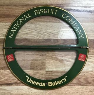 Vtg Antique National Biscuit Company Store Display Hinged Lid W/glass Uneeda