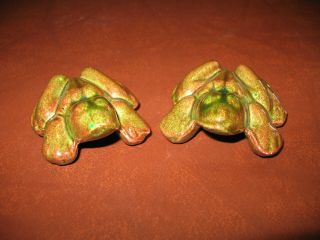 Frogs Male Female Anatomically Correct Vintage Art Pottery Ceramic Pair Green