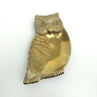 Vintage Brass Owl Trinket Dish Metal Tray Coin Metallic