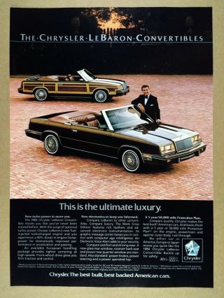 1984 Chrysler Lebaron Convertible Photo Vintage Print Ad