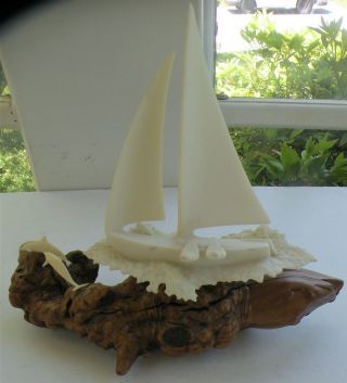 Vintage John Perry Sculpture Boat 2 Dolphins
