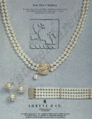 Mikimoto Cultured Pearls 1987 Vintage Print Ad - Shreve & Co.  Jewelers