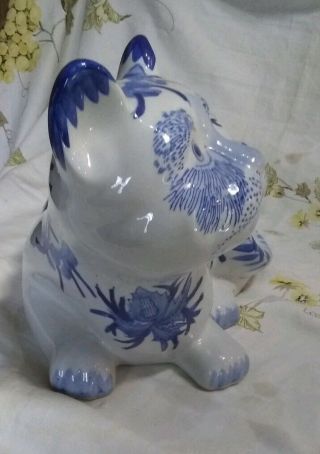 Large Blue and White Porcelain/Pottery Cat Statue 12 1/2 