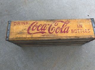 Vtg Wooden Yellow Wood Coca - Cola Coke Crate 24 Pack Glass Bottles Chattanooga