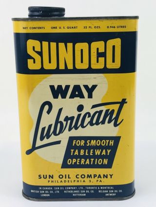Sunoco Way Lubricant 1 Quart Oil Can Full Gas & Oil Advertising 84