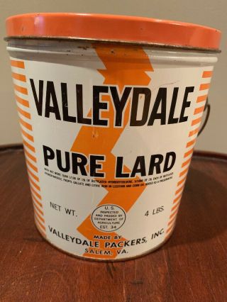 Vintage Valleydale 4lb Tin Lard Bucket W/ Lid Primitive Farm Decor Antique Tin