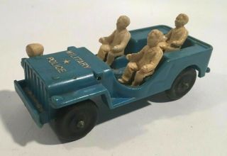 Vintage 50s 60s Thomas Toys Military Police Toy Truck Jeep Soldier Plastic Blue