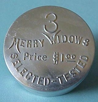 Vintage 3 Merry Widows Brand Condoms / Rubbers,  Nos & Shiny Alum.  Metal Tin