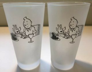 Tintin And Snowy 2 Tall Frosted Glasses Hergé Moulinsart
