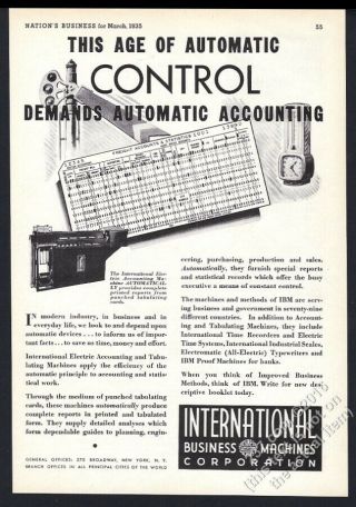 1935 Ibm Punchcard Punch Card Accounting Machine Computer Photo Vintage Print Ad