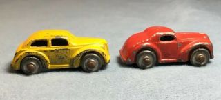 2 Antique Diecast Miniature Toy Cars With Metal Wheels,  Unknown Maker