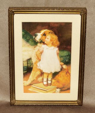 Vintage Postcard Little Girl And St.  Bernard Dog 1861 Art By Elsley 1890s Frame