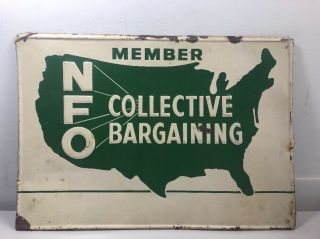 Vintage Nfo Collective Bargaining Member Embossed Metal Sign Farmers 20 " X 14 "