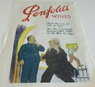 Vintage Penfolds Wines Print Advertisement - Large Colour Poster To Frame - 1935